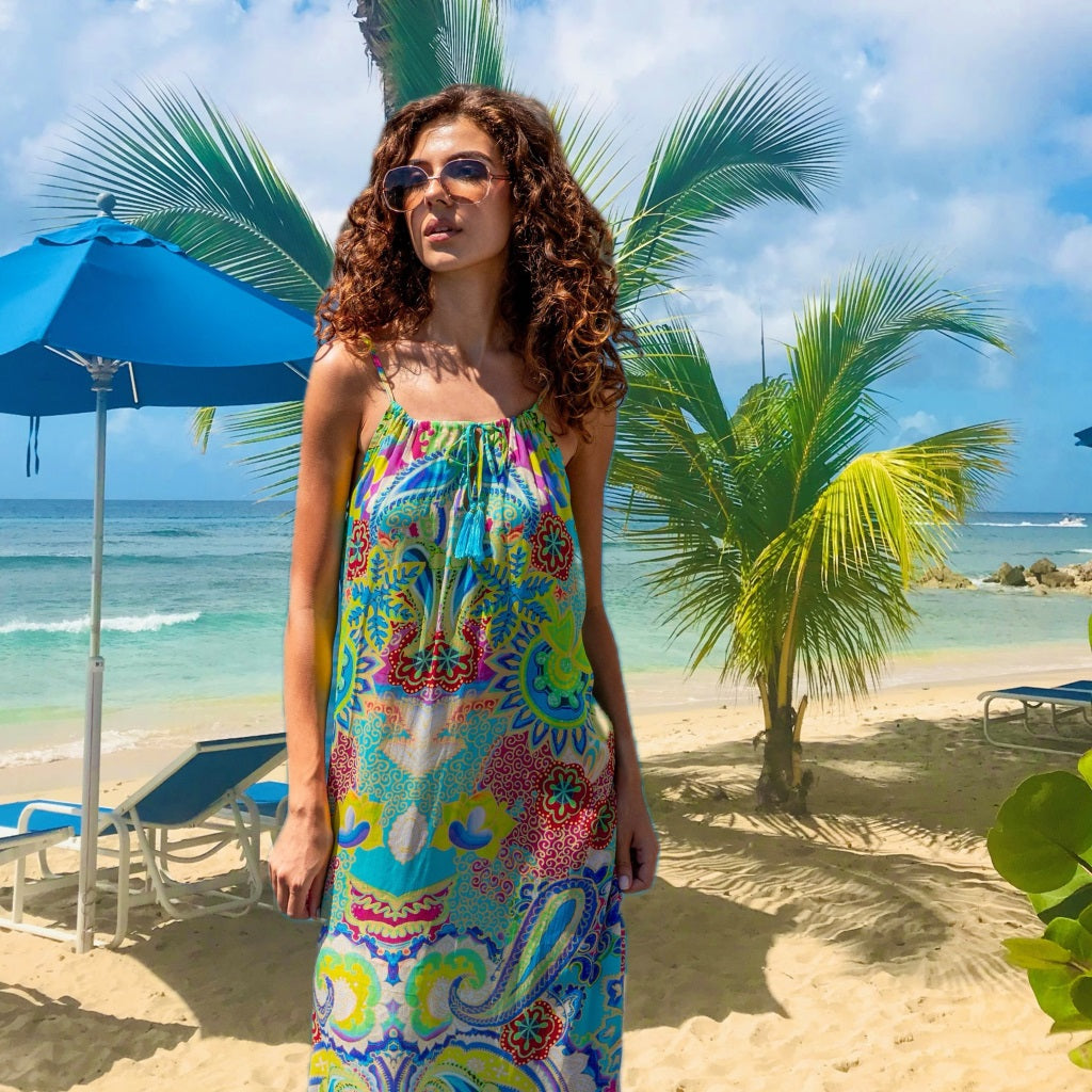 silk sun dresses to wear in barbados by Lindsey Brown resort wear