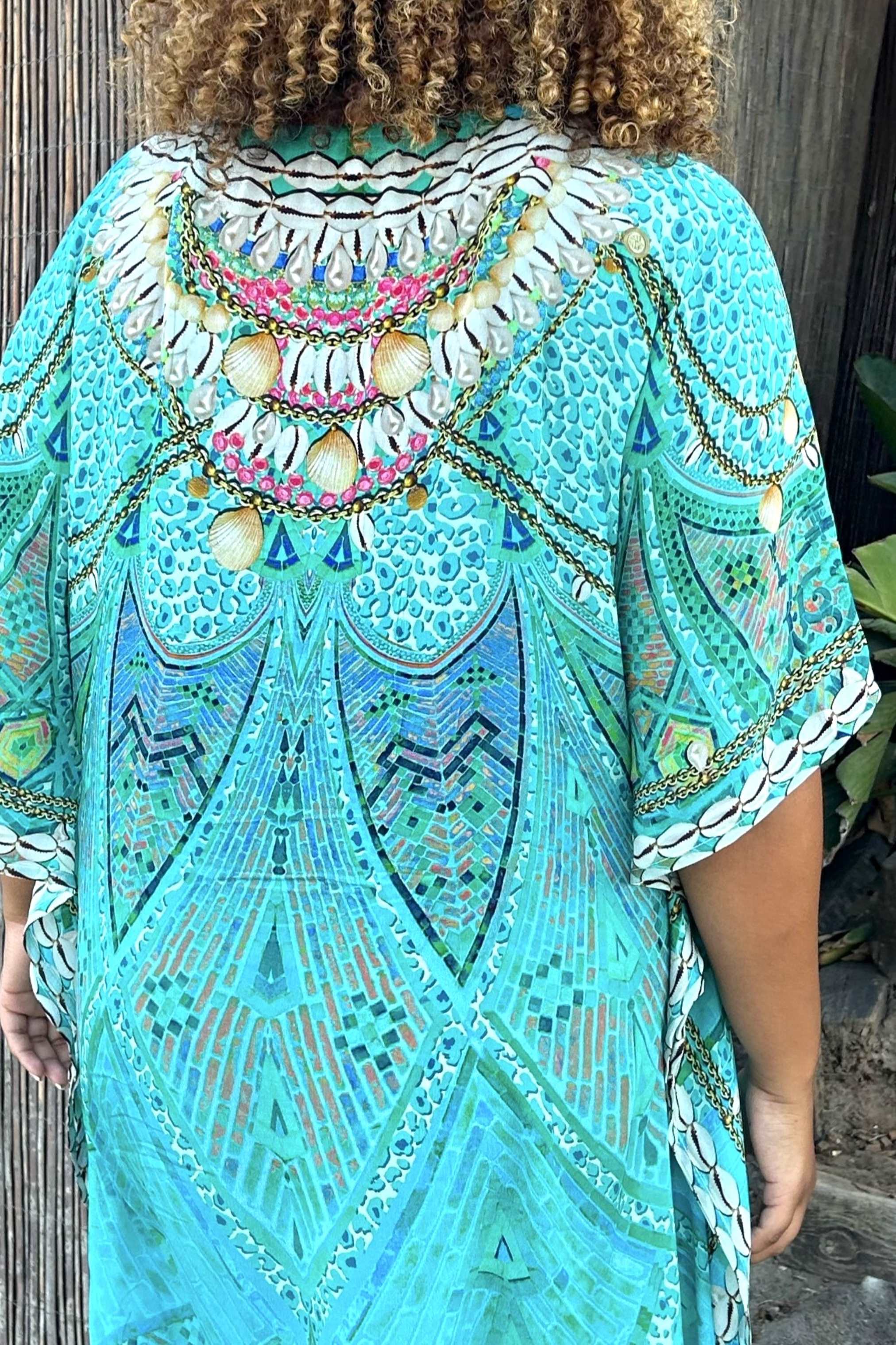 Aqua printed beach cover ups by Lindsey Brown resort wear 