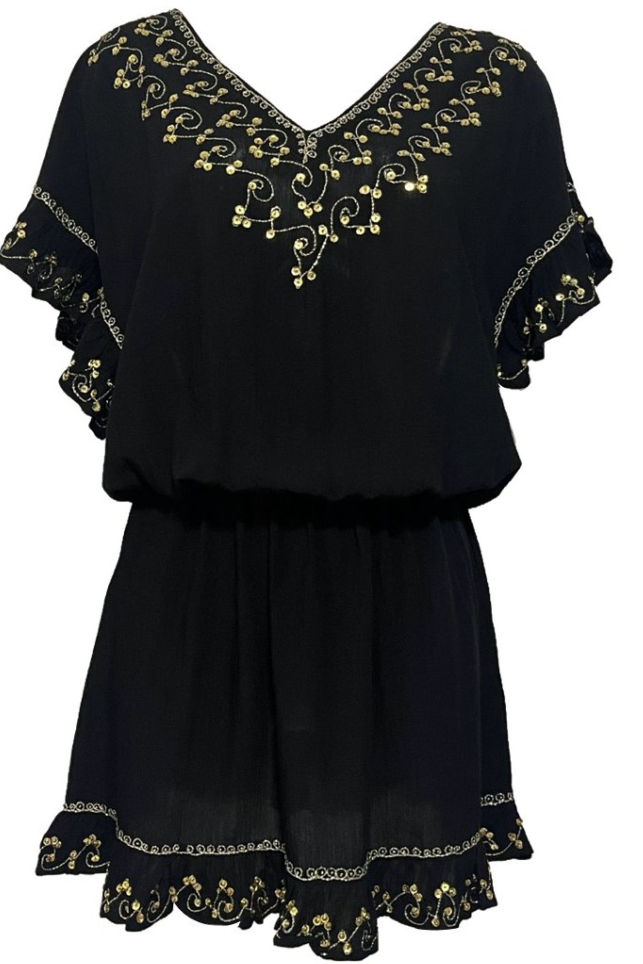 Black cotton beach dress with black gold sequins by Lindsey Brown resort wear 