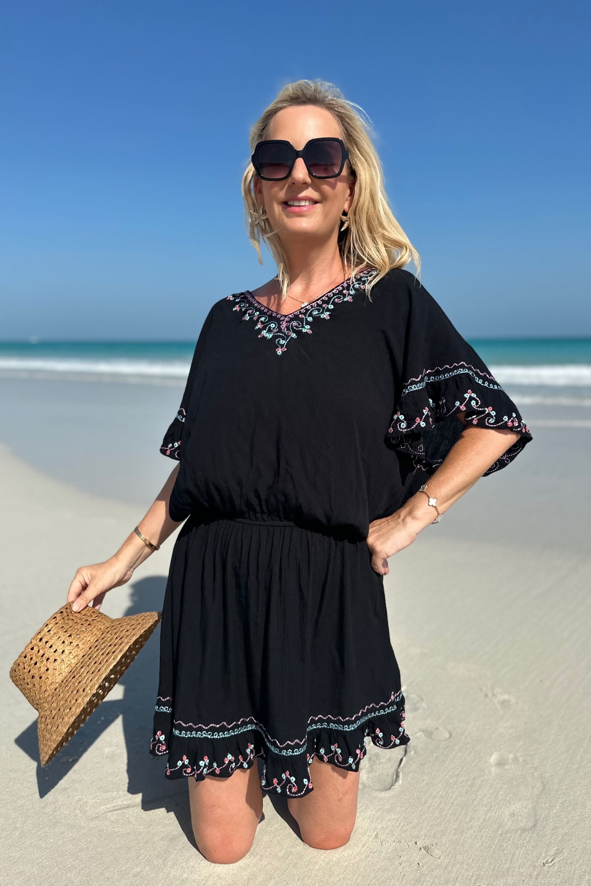 Black cotton summer holiday beach dress by Lindsey Brown resort wear 