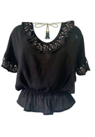 Black embelished cotton tops to wear all summer by Lindsey Brown resort wear 