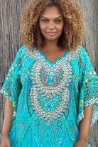 Knee length resort wear silk kaftan beach coverup for plus sizes