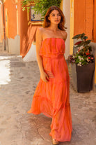 Orange Coral Silk maxi dresses to wear on holiday in the Caribbean by Lindsey Brown resort wear  