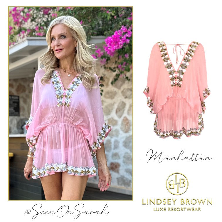 Lindsey Brown Manhattan silk pink silk short kaftan