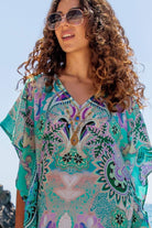 Turquoise Aqua maxi kaftan dress by Lindsey Brown luxury silk resort wear