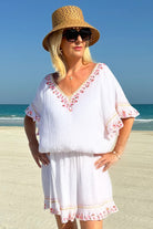 White Cotton designer kaftan dress by Lindsey Brown resort wear