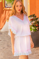 White Pink Aqua drop waisted beach dress by Lindsey Brown resort wear 