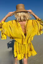 Yellow silk kaftan dress to wear in Mykonos by Lindsey Brown resort wear 