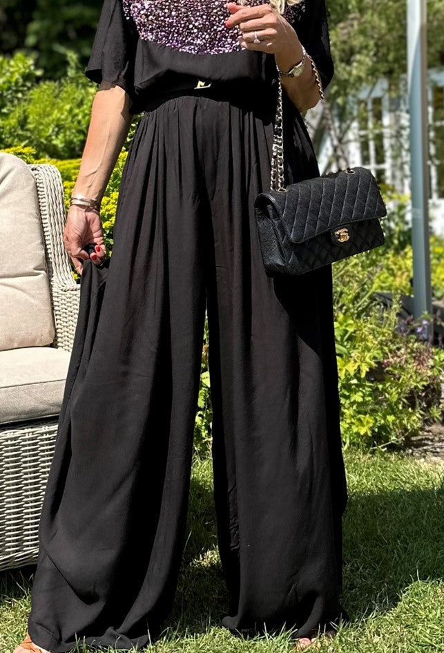 Luxe Irregular Wide Leg Black Linen Trousers – HEYFANCYSTYLE