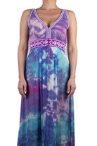 purple turquoise silk maxi dress to wear over swimwear beaded waistline