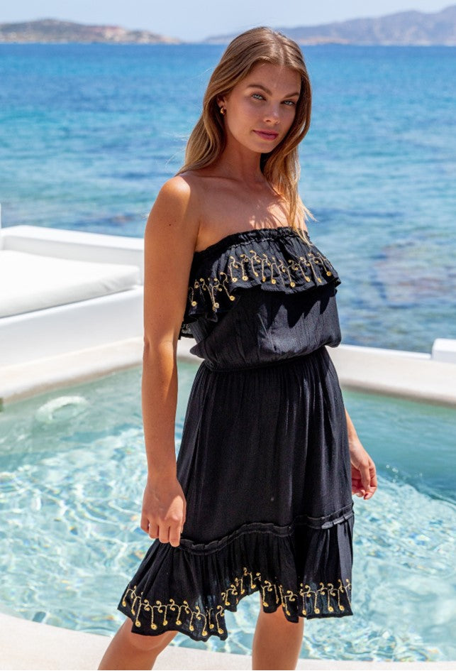 Black Strapless Designer Cotton Sun Dress